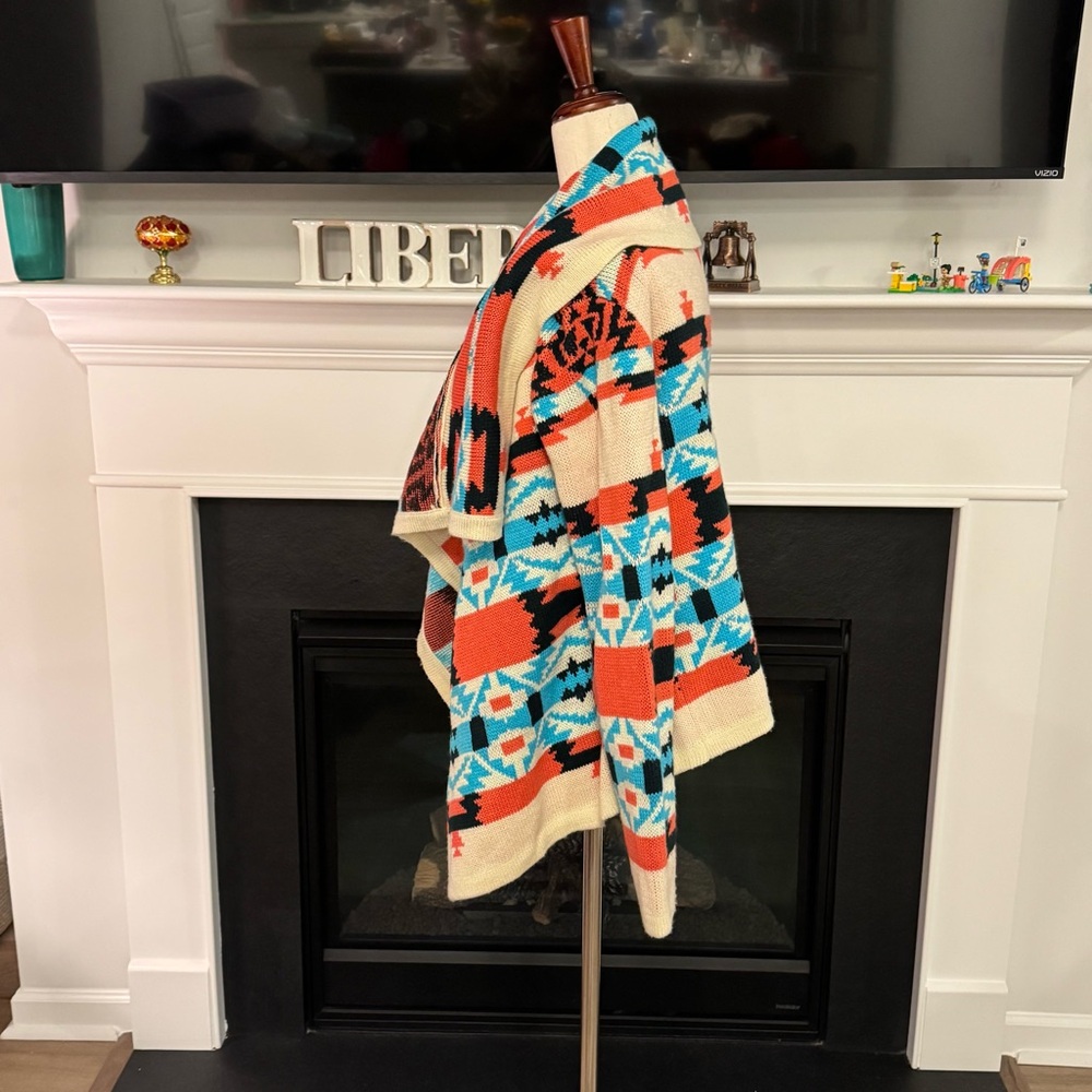Moon Collection Southwestern Draped Cardigan – Coral & Turquoise (S) - Picture 3 of 9